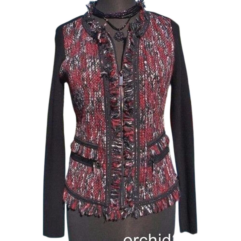 Cache Multi Color 2 Way Un Zip 2 Navel Top Sweater New Stretch Eyelash NWT $148